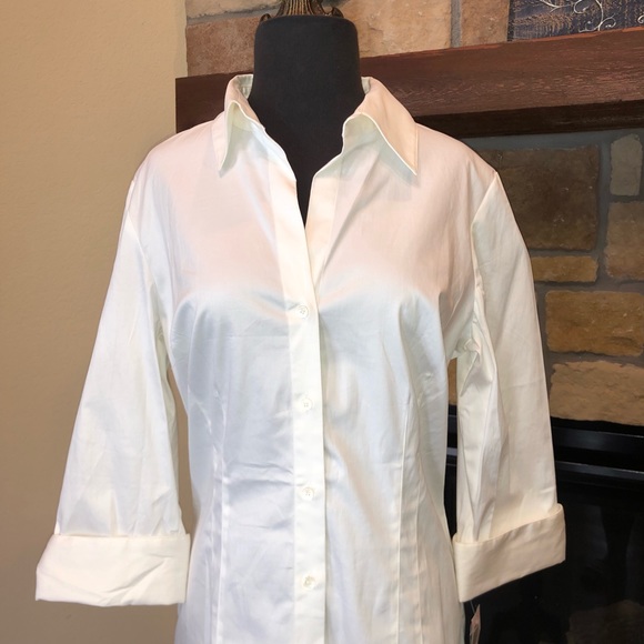 INC Womenβs White Blouse Shirt Size 10 M Medium - Picture 2 of 8